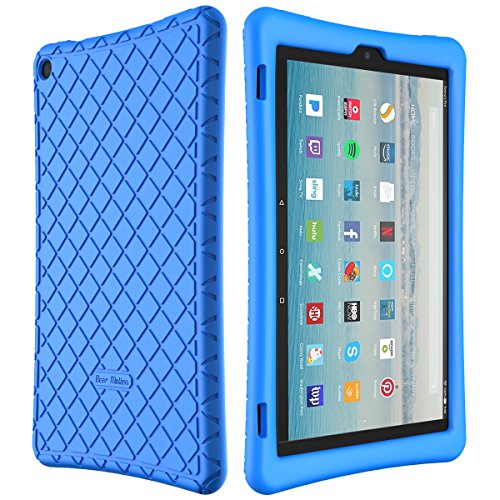 Product Cover Bear Motion Silicone Case for Fire HD 10 2017 - Anti Slip Shockproof Light Weight Kids Friendly Protective Case for All-New Fire HD 10 Tablet with Alexa (2017 Model) (Fire HD 10 2017, Blue)