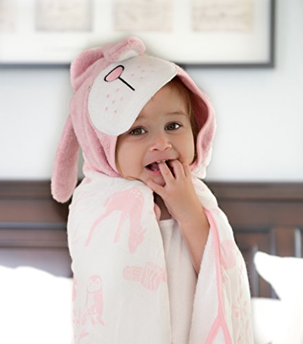 Product Cover Organic Bamboo Baby Hooded Towel by Clover & Sage - Pink Bunny