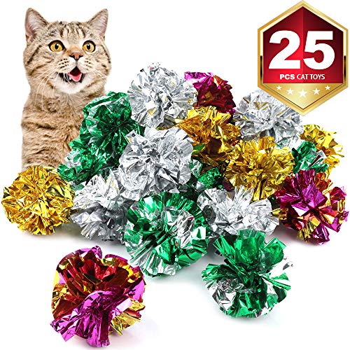 Product Cover Bestsupplier 25 Pack Crinkle Balls Cat Toys - Original Mylar Crinkle Balls Cat Toys（Random Color）