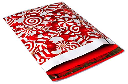 Product Cover Poly Mailers Candy Cane Christmas Designer Poly Mailers Custom Bags Red & White Shipping Envelopes Plastic Bags #SmileMail (100 10x13, Candy Cane)
