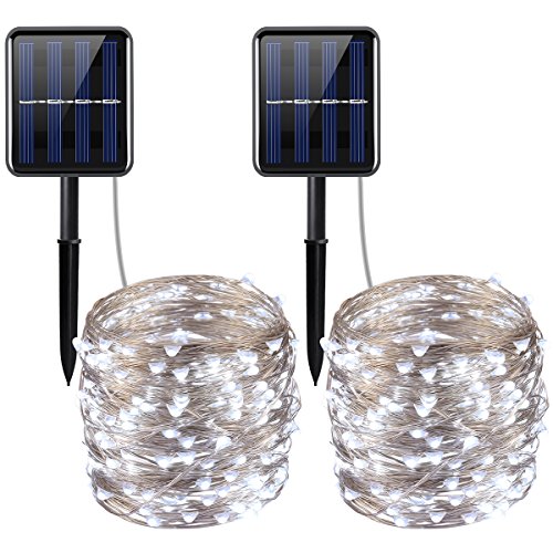 Product Cover AMIR Solar Powered String Lights, 200 LED Copper Wire Lights, 72ft 8 Modes Starry Lights, Waterproof IP65 Fairy Christmas Decorative Lights for Outdoor, Wedding, Homes, Party (White - Pack of 2)