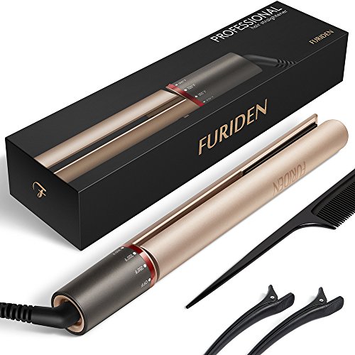 Product Cover Professional Hair Straightener, Flat Iron for Hair Styling: 2 in 1 Tourmaline Ceramic Flat Iron for All Hair Types with Rotating Adjustable Temperature and Salon High Heat 250℉-450℉, 1 Inch (Gold)