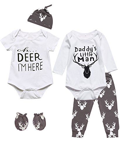 Product Cover Mini Era 6 Pieces Outfit Set Baby Boys' Funny Deer Print Romper (0-3 Months, White03)