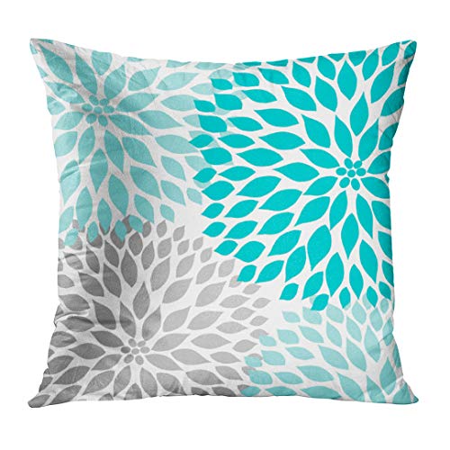 Product Cover Emvency Throw Pillow Cover Teal White Turquoise Blue Gray Dahlia Mod Baby Decorative Pillow Case Home Decor Square 18 x 18 Inch Pillowcase