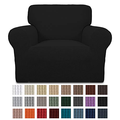 Product Cover Easy-Going Stretch Chair Sofa Slipcover 1-Piece Couch Sofa Cover Furniture Protector Soft with Elastic Bottom for Kids. Spandex Jacquard Fabric Small Checks(Chair,Black)