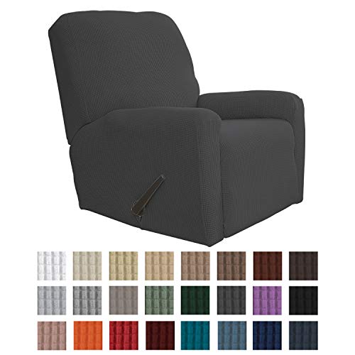 Product Cover Easy-Going Recliner Stretch Sofa Slipcover Sofa Cover 4-Pieces Furniture Protector Couch Soft with Elastic Bottom Kids, Spandex Jacquard Fabric Small Checks(Recliner,Dark Gray)
