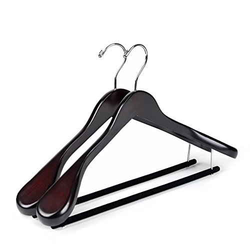 Product Cover Quality Luxury Curved Wooden Suit Hangers Wide Wood Hanger for Coats and Pants with Velvet Bar Mahogany Finish (2)