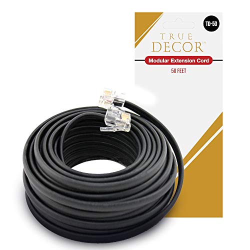 Product Cover 50' Foot Black Telephone Extension Cord Cable Line Wire RJ-11 by True Decor