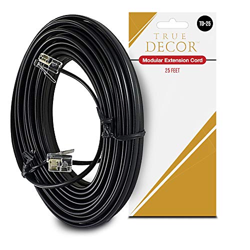 Product Cover 25 Feet Black Phone Telephone Extension Cord Cable Wire with Standard RJ-11 Plugs by True Decor