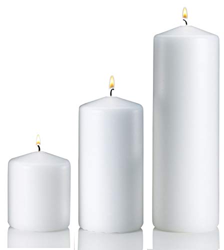 Product Cover Light In The Dark White Pillar Candle Variety Set - 3 White Unscented Pillar Candles - Set Includes 3