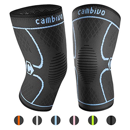 Product Cover CAMBIVO 2 Pack Knee Brace, Knee Compression Sleeve Support for Running, Arthritis, ACL, Meniscus Tear, Sports, Joint Pain Relief and Injury Recovery Large (19 - 21 Inch), Black/Blue