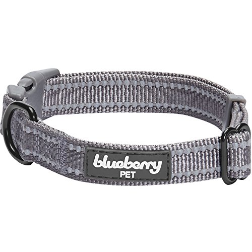 Product Cover Blueberry Pet Essentials 6 Colors Safe & Comfy 3M Reflective Adjustable Dog Collar - Neutral Gray, Large, Neck 18