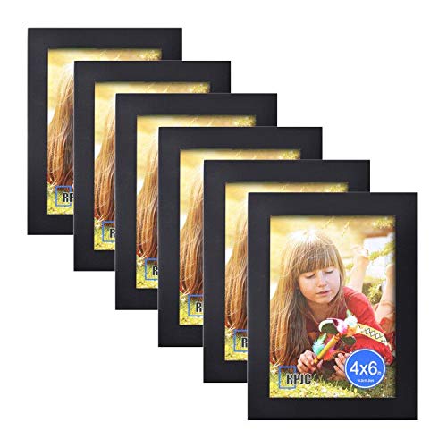 Product Cover RPJC 4x6 inch Picture Frame(6pk) Made of Solid Wood High Definition Glass for Table Top Display and Wall Mounting Photo Frame Black