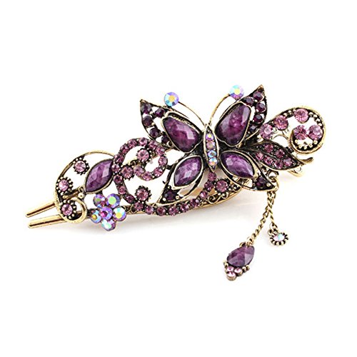 Product Cover Buankoxy Women's Vintage Crystal Butterfly Hair Clip Head Wear- For Hair Clip Beauty Tools (Purple)