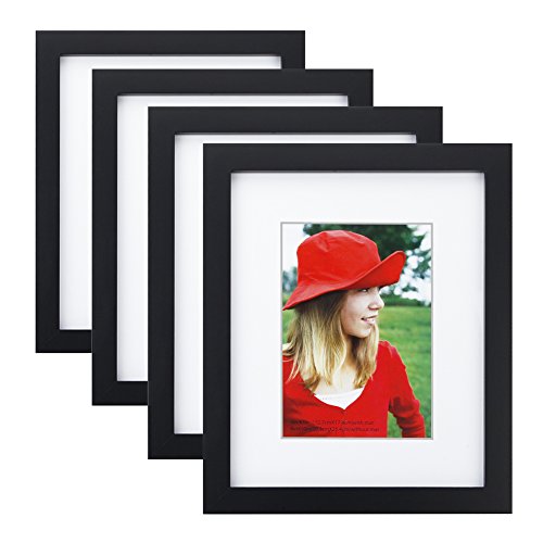Product Cover RPJC 8x10 inch Picture Frame (4pk) Made of Solid Wood and High Definition Glass Display Pictures 5x7 with Mat or 8x10 Without Mat for Wall Mounting Photo Frame Black