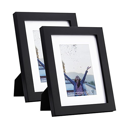 Product Cover RPJC 5x7 inch Picture Frame (2pk) Made of Solid Wood and High Definition Glass Display Pictures 4x6 with Mat or 5x7 Without Mat for Wall Mounting Photo Frame Black