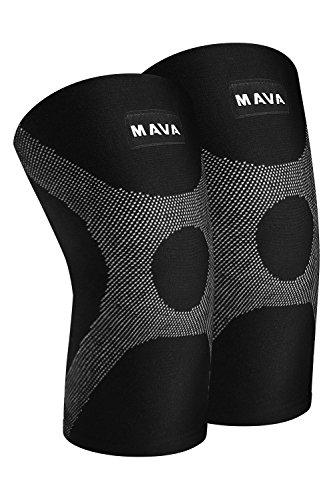 Product Cover Mava Sports Knee Compression Sleeve Support with Adjustable Strap for Men and Women. Perfect for Joint Pain, Weightlifting, Running, Gym Workout, Squats and Arthritis Relief (Black, Large)
