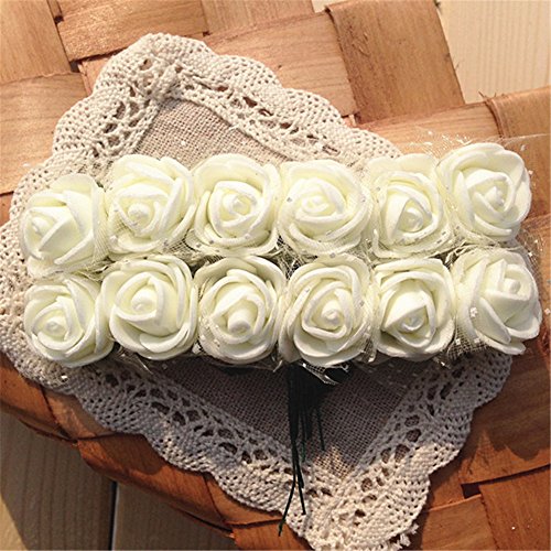Product Cover 144pcs Artificial Flowers Real Looking Foam Fake Rose Flowers for DIY Wedding Bouquets Centerpieces Part,Baby Shower Decorations, Home Decor (Milk White)