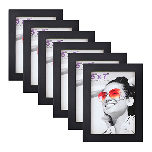 Product Cover RPJC 5x7 inch Picture Frame(6pk) Made of Solid Wood High Definition Glass for Table Top Display and Wall Mounting Photo Frame Black