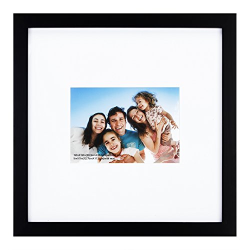 Product Cover RPJC 12x12 inch Picture Frame Made of Solid Wood and High Definition Glass Display Pictures 5x7 with Mat or 12x12 Without Mat for Wall Mounting Photo Frame Black