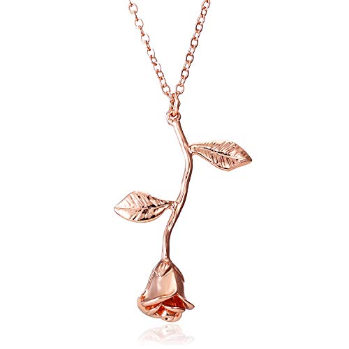 Product Cover Gmai Vintage Rose Flower Pendant Necklace Lovers Birthday Friendship Jewelry Gift (Rose Gold)