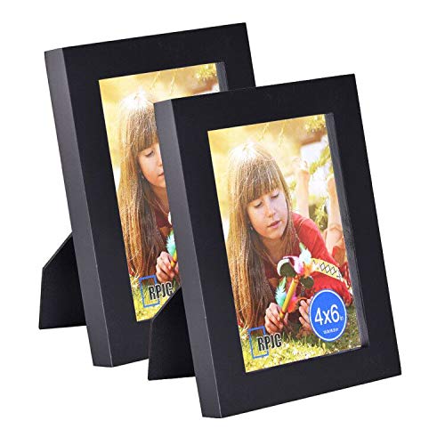 Product Cover RPJC 4x6 Inch Picture Frame(2pk) Made of Solid Wood High Definition Glass for Table Top Display and Wall Mounting Photo Frame Black
