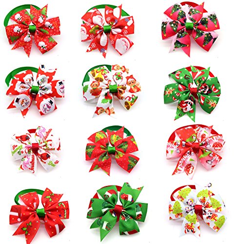 Product Cover yagopet 10pcs/Pack Dog Christmas Bowtie Pinwheel Small Cat Dog Ties Xmas Puppy Dog Neckties Bow Ties Cat Dog Ties for Christmas Festival Dog Collar Dog Accessories