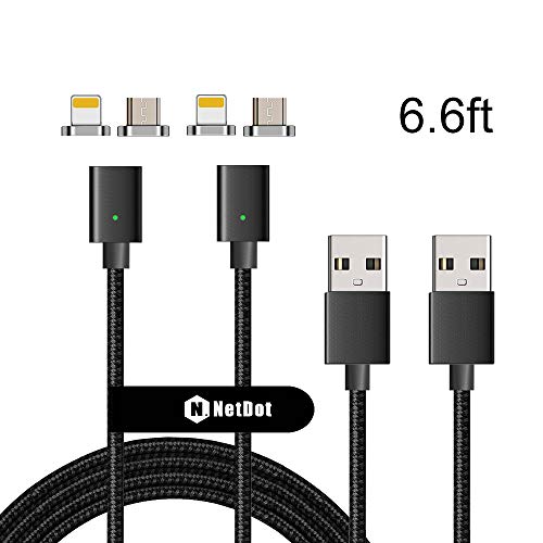 Product Cover NetDot 3rd Generation Nylon Braided USB2.0 Magnetic Charging Cable for iPhone & Android Device - 6.6 Feet / 2 Pack Black
