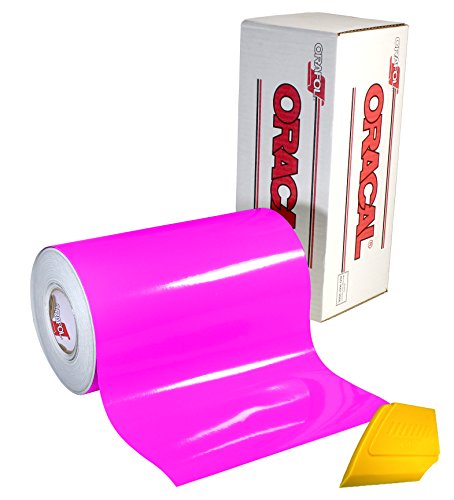 Product Cover ORACAL 6510 Fluorescent Hot Pink Cast Vinyl Wrap 12 Inch x 30 Inch Roll for Cricut, Silhouette & Cameo Including Hard Yellow Detailer Squeegee (1 Roll Pack)