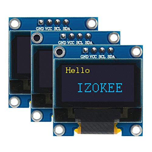 Product Cover IZOKEE 0.96'' I2C IIC 12864 128X64 Pixel OLED LCD Display Shield Board Module SSD1306 Chip 4 Pin for Arduino for Raspberry Pi (Pack of 3pcs, Yellow-Blue-IIC)