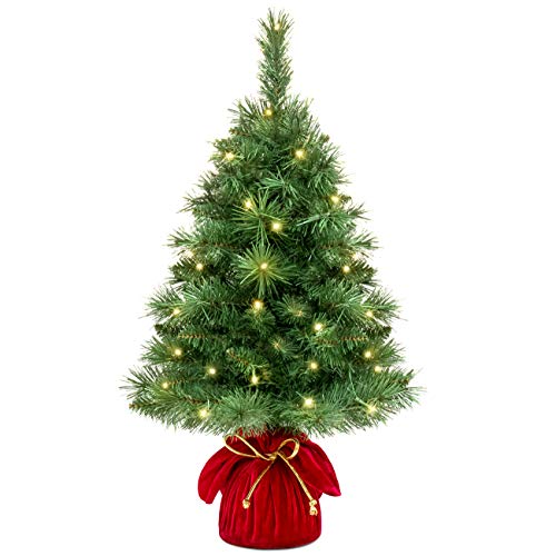 Product Cover Best Choice Products 26-inch Pre-Lit Tabletop Fir Artificial Christmas Tree Decor w/ 35 Warm White LED Lights, Timer, Green