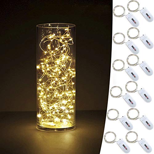 Product Cover YKB 12 PCS Fairy Lights Battery Operated, 20 Small LED Lights on 3.3ft/1m Silvery Copper Wire, Mini LED Battery String Lights Powered by 2xCR2032, Twinkle for Mason Jar Christmas Decorations Wedding