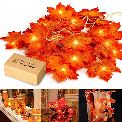 Product Cover Christmas Decorations, MiMoo Maple Leaf String Lights, 20LED 7.2ft Battery Powered Harvest Fall Garlands String Light