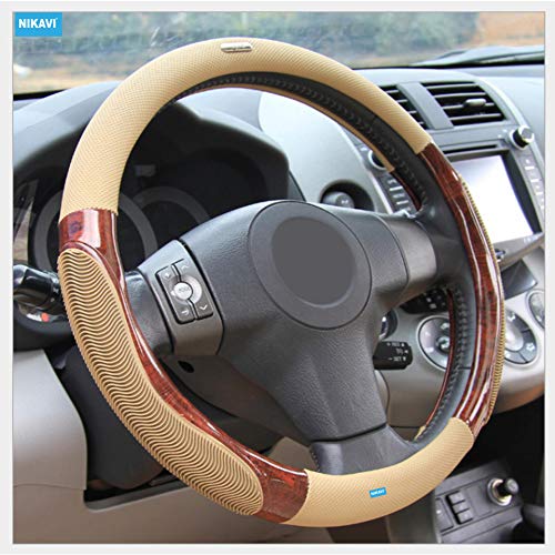 Product Cover Nikavi Luxury Microfiber Leather Auto Car Steering Wheel Cover Universal 15 Inch (Beige)