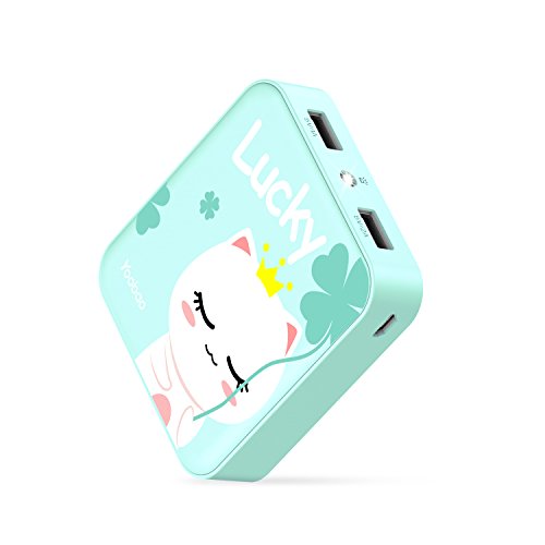 Product Cover Yoobao Portable Charger 10000mAh Cute Power Bank External Battery Pack Powerbank Cell Phone Battery Backup with Dual USB Output Comaptible iPhone X 8 7 Plus, Samsung Galaxy & More - Mint Green Lucky