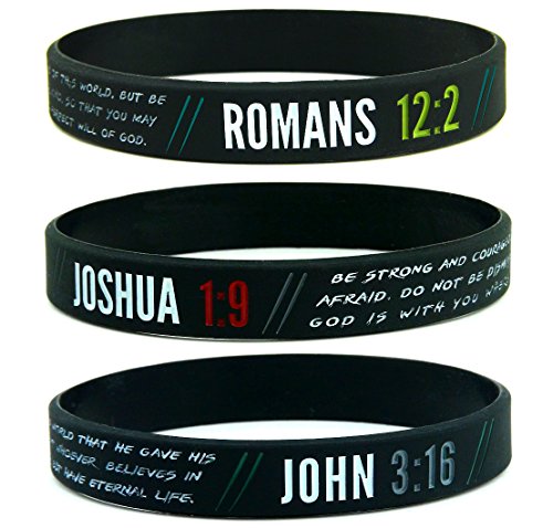 Product Cover Ezekiel Gift Co. Christian Wristbands for Guys (6-Pack) - John 3:16, Romans 12:2, and Joshua 1:9 - Religious Bible Gifts for Him Christian Men