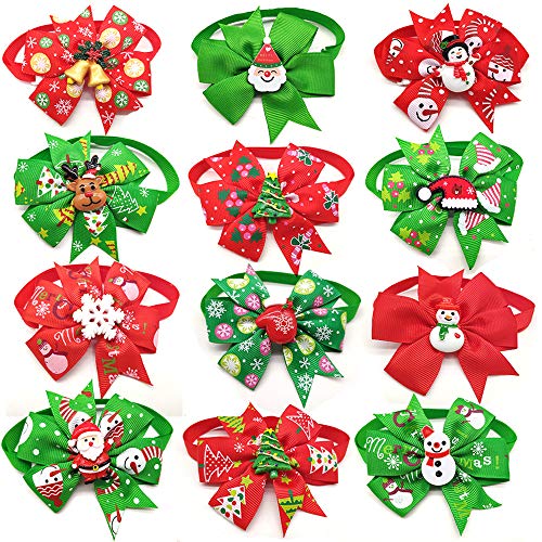 Product Cover yagopet 10pcs/Pack Dog Christmas Bowtie Snowman Chrismas Tree Deer Center Cat Dog Ties Xmas Puppy Dog Neckties Bow Ties Festival Dog Collar Dog Grooming Accessories