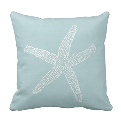 Product Cover Emvency Throw Pillow Cover Green Star Vintage Starfish Pastel Seafoam Blue Fish Decorative Pillow Case Home Decor Square 18 x 18 Inch Pillowcase