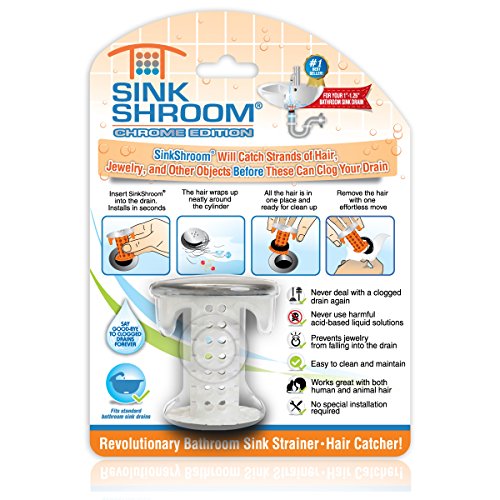 Product Cover SinkShroom Revolutionary Bathroom Sink Drain Protector Hair Catcher, Strainer, Snare, Chrome Edition