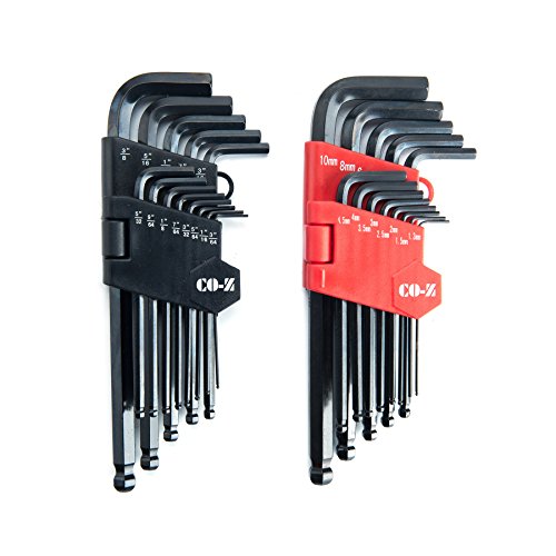 Product Cover CO-Z Allen Wrenches, 26pcs Metric/Inch/Standard Hex Key Set, Ball End Long Allen Wrench Set, Folding Hex Allen Keys with Knotched End, Complete L-Wrench Hex Tools Kit for Turning Screws with Case
