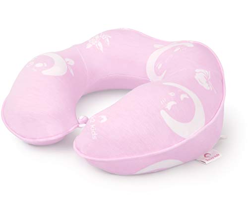 Product Cover RESTCLOUD Kids Travel Neck Pillow for Airplane, Head and Neck Support for Kids Age 3 to 10 (Pink)