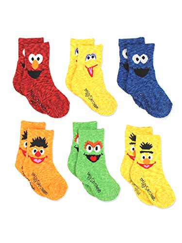 Product Cover Sesame Street Elmo Boys Girls Multi Pack Crew Socks with Grippers (12-24 Months, Bert Ernie 6 pk)