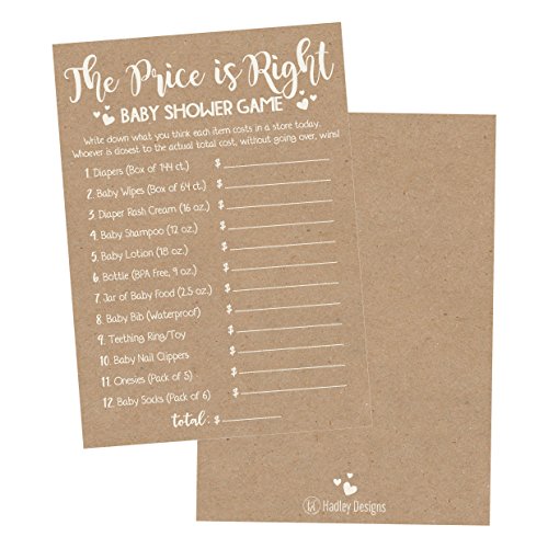 Product Cover 25 Rustic Guess If The Price is Right Baby Shower Game Ideas for Boys Girls Fun Party Activities Cards Best Gender Neutral Reveal Guessing Funny Questions Bundle Pack for Couples Decorations Supplies