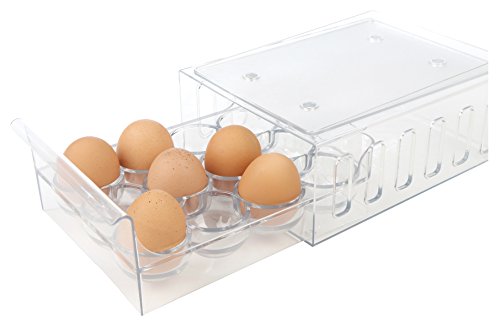 Product Cover Mind Reader Egg Holder Refrigerator Storage Container, 12 Egg Tray, Clear