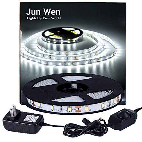 Product Cover LED Strip Lights Daylight White Dimmable Mirror 300 Units SMD 2835 Rope Lights 5M/16.4 Ft 6000k Non-waterproof LED Tape Ribbon Light with Power Supply Kitchen Under Cabinet Dining Room Bedroom Wedding