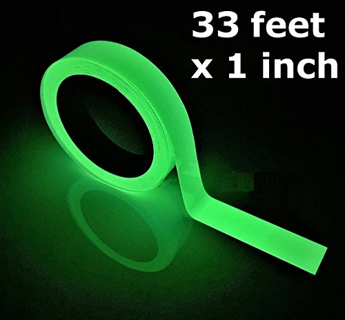 Product Cover Glow in The Dark Tape - Luminous Photoluminescent/Luminescent Emergency Roll Safety Egress Markers Stairs, Walls, Steps, Exit Sign. Glowing Pro Theatre Stage Floor (33 ft X 1 inch)