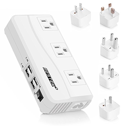 Product Cover BESTEK International Power Adapter 250W, 220V to 110V Step Down Travel Voltage Converter with 4-Port USB Including US/AU/EU/UK//India/South Africa Plug Adapter