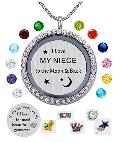 Product Cover beffy I Love My Niece to The Moon & Back Pendant Necklace,White Gold Plated, Floating Charms Locket for Girls & Teen Girls, Gift from Aunt