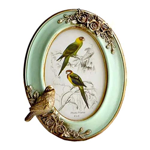 Product Cover SIKOO Vintage Picture Frame 4x6 Oval Antique Table Top Wall Mounting Photo Frame for Home Decor, Green (Bird)