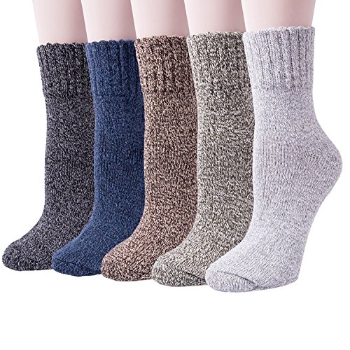 Product Cover 5 Pack Womens Thick Knit Warm Casual Wool Crew Winter Socks (Mix color 1(5pairs))